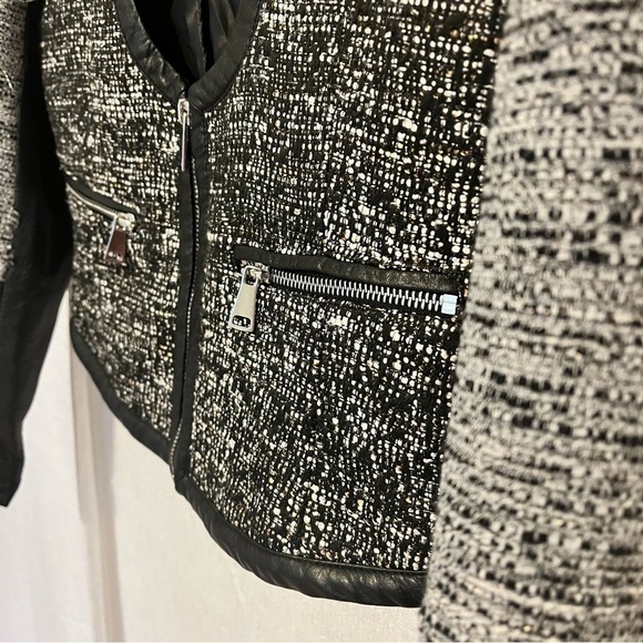 H&M women’s faux leather and tweed jacket with exposed zipper & low neck. Size 6 - Picture 3 of 8